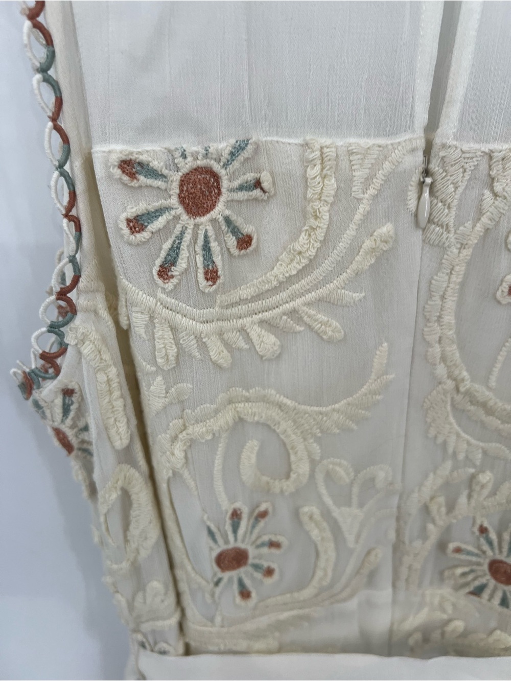 Sundance Cream Embroidered Midi Dress with Ribbon Tie - Picture 11 of 16